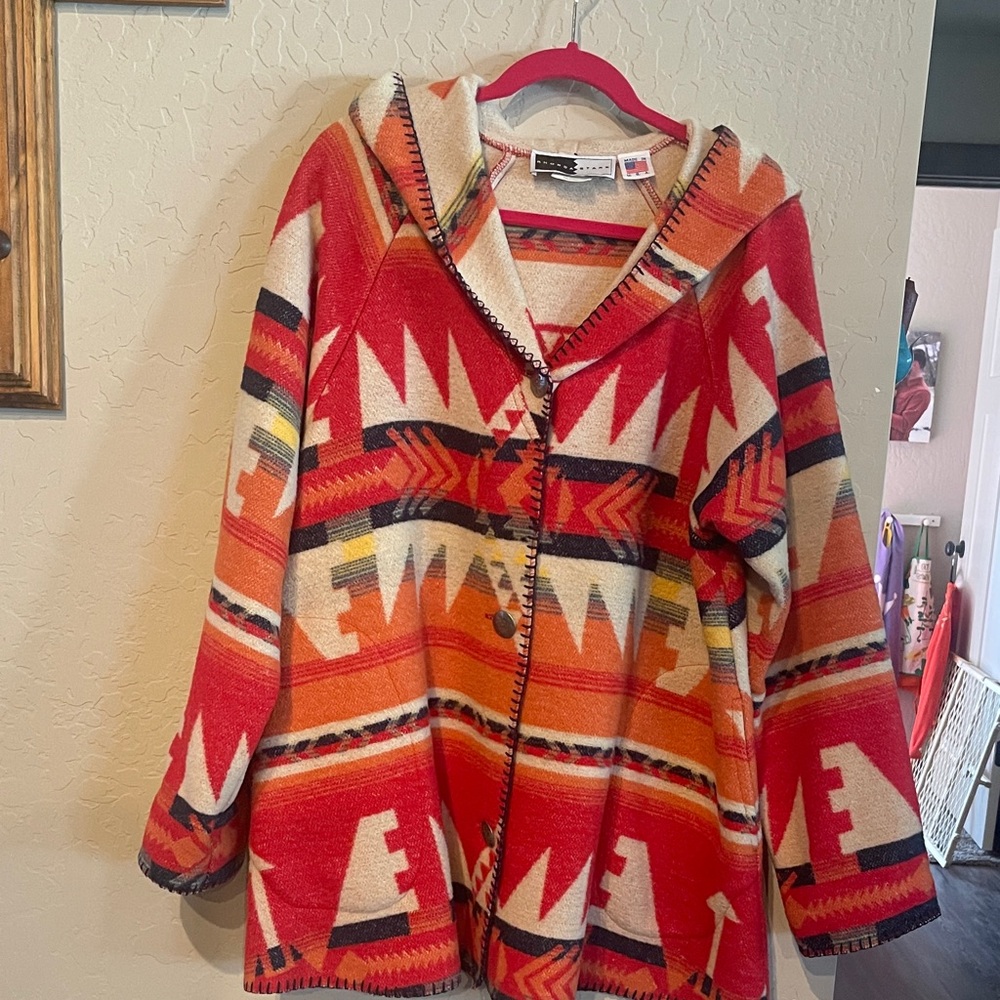 Rhonda Stark Tribal Pattern Coat EUC
